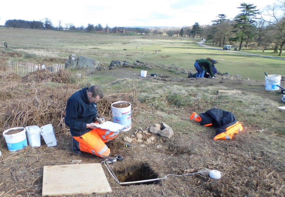 Archaeologists working on the site in Bradgate Park.