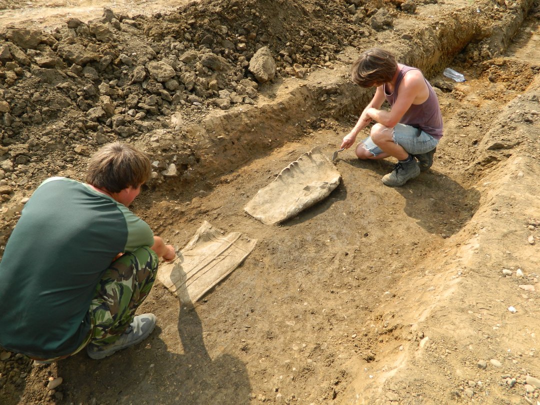 Fragments of lead sheet found in the bottom of a ditch.