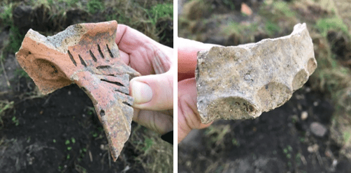 Photographs of broken 13th/14th-century ceramic jugs.